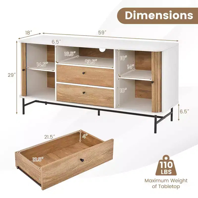Mobile buffet Costway versatile porta TV con ante scorrevoli a serrandina e 2 cassetti portaoggetti