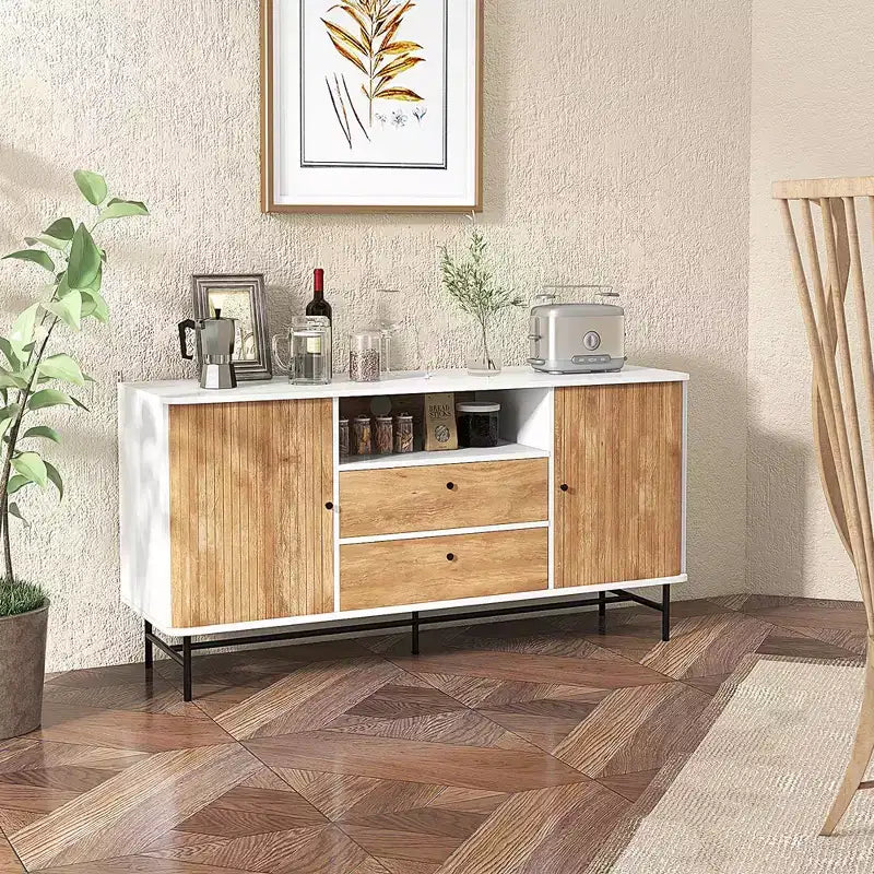 Mobile buffet Costway versatile porta TV con ante scorrevoli a serrandina e 2 cassetti portaoggetti